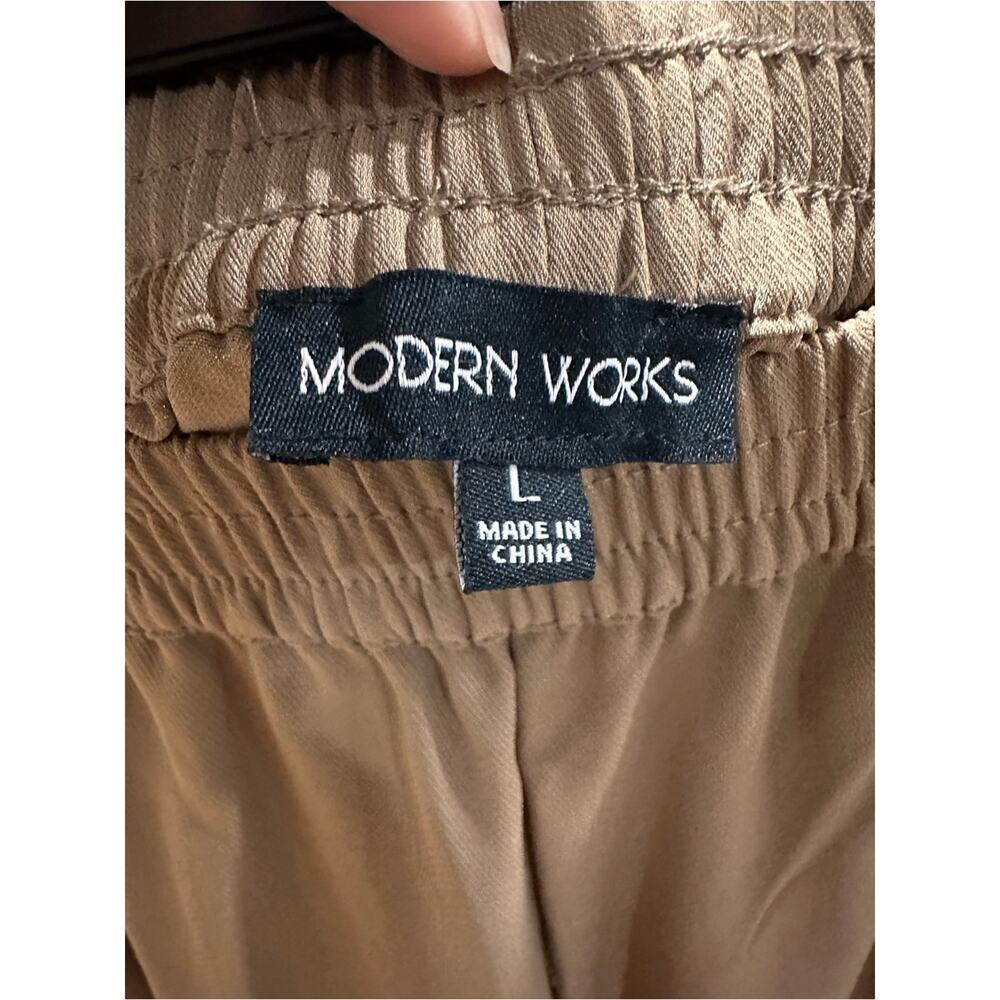 Modern Works Pants Cargo Jogger Large Tan Elastic Waist NWT Drawstring Ankle Hem - Picture 5 of 14